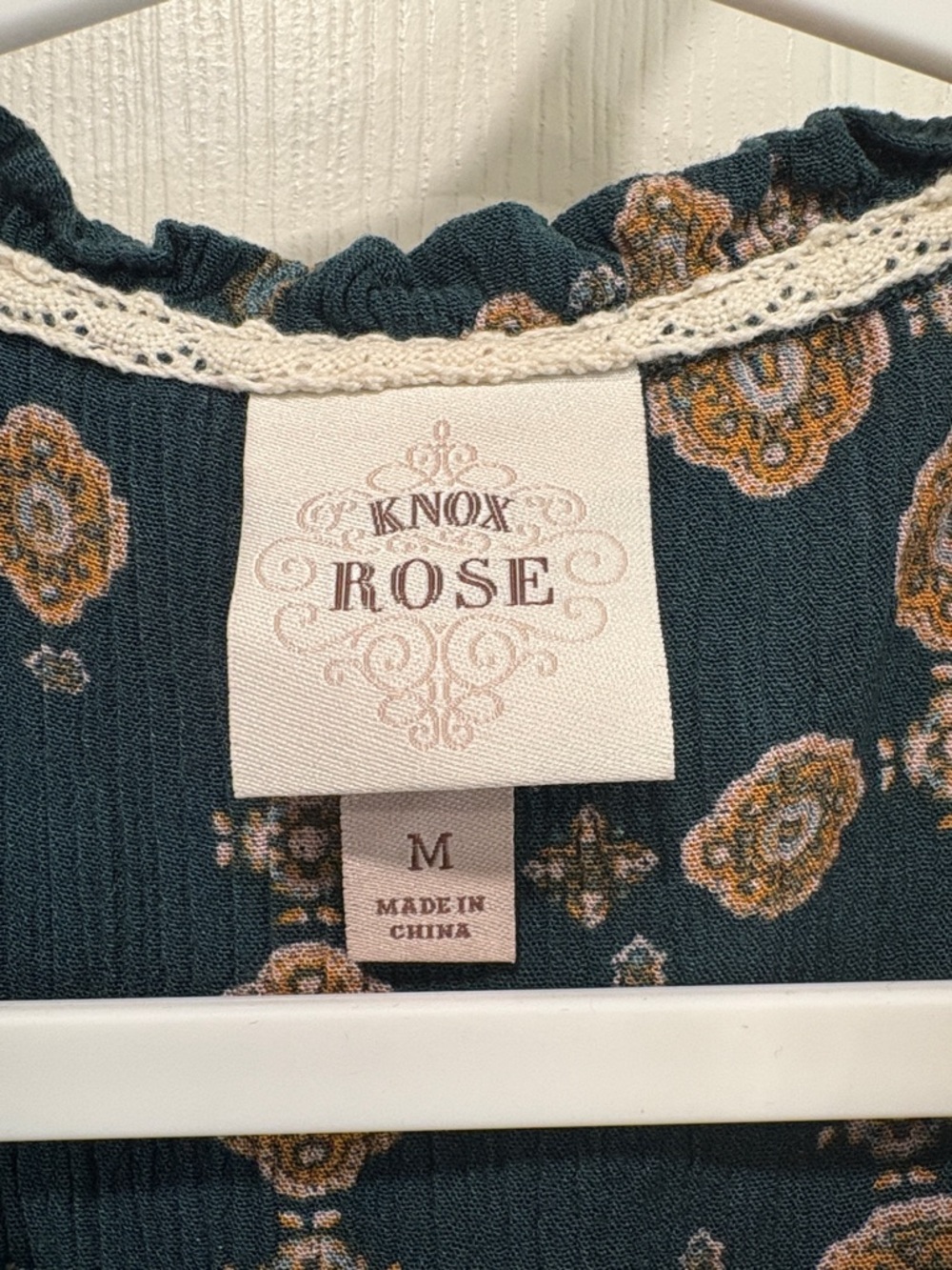 Knox Rose Teal Floral Peasant Tie-Front Blouse - Picture 2 of 8